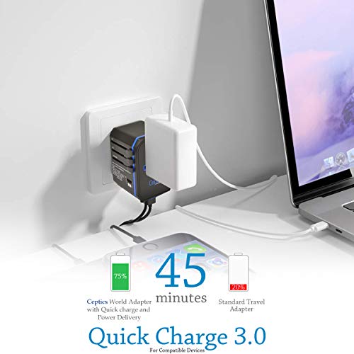 International Power Adapter, Ceptics World Travel USB Type C QC 3.0 18W PD Plug Adaptor Kit - 3 USB  - //coolthings.us