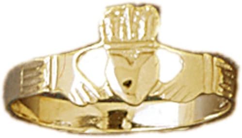 14K Yellow Gold Hands Holding Heart Claddagh Ring - 1.71 grams
