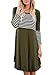 HOTAPEI Women's Long Sleeve A-Line Flare Casual Loose T-Shirt Midi Dress Striped Olive Large