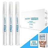 Teeth Whitening Pen (3 Pack) - Safe 35% Carbamide Peroxide Gel - No Sensitivity - Effective - Painless - Travel-Friendly - Easy to Use - Smart Tooth Whitener Pens - Natural Power Swabs by HAPPY WHITE