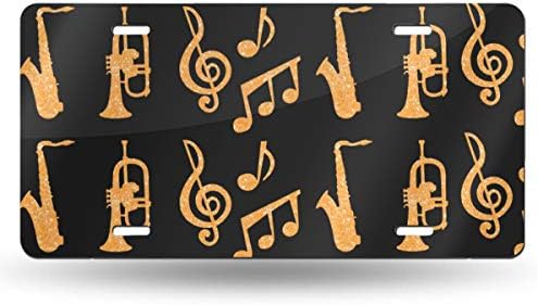 Saxophone Trumpets Music Gold Personalized Custom Novelty Sign Tag Aluminum License Plate 6" X 12"-1PCS