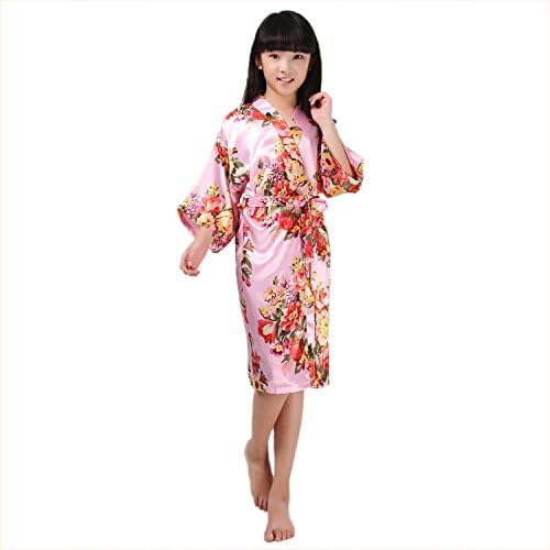 Girls Stain Kimono Flower Robe Bathrobe Nightwear for Spa Wedding Dressing Gown