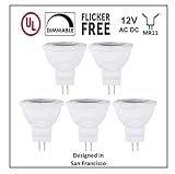 CBConcept UL-Listed MR11 GU4.0 LED Light Bulbs, 5-Pack, 1.8 Watt, Dimmable 220 Lumen, Pure White 6000K, 36° Beam Angle, 12 Volt, 20W Halogen Bulbs Equivalent, Landscape/Accent/Recessed/Track Lighting