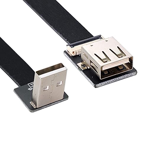 NFHK Up Angled USB 2.0 Type-A Male to Female Extension Data Flat Slim FPC Cable for FPV & Disk & Scanner & Printer 20CM