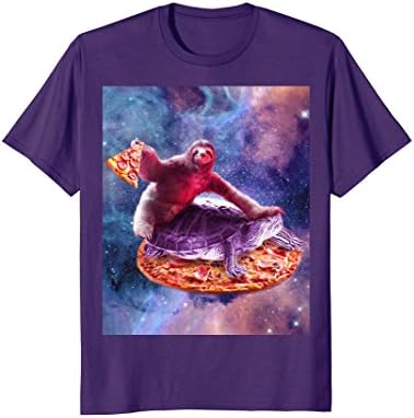 Mens Trippy Space Sloth Turtle T-Shirt - Sloth Pizza Medium Purple