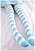 DAZCOS Striped Thigh High Socks Elastic Over The Knee Knit Stockings for Daily or Anime Cosplay (Light blue+White)