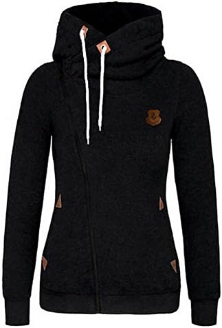 Jeeluory Women's Fashion Side Zipper Patchwork Warm Hooded Sweatshirt Jacket Black XXXL