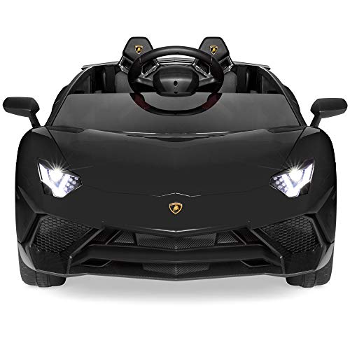 Best Choice Products Kids 12V Ride On Lamborghini Aventador SV Sports Car Toy w/ Parent Control, AUX Cable, 2 Speeds, LED Lights, Sounds - Black - Thumbnail 2