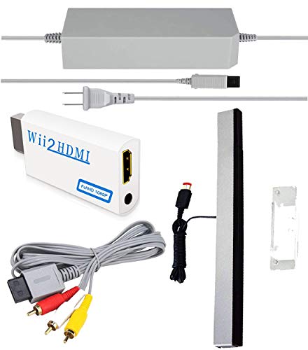 ssioizz - juego de cables de repuesto para wii 4 en 1, adaptador de corriente alterna de wii + convertidor de wii a hdmi + barra de sensor de movimiento con cable y cable de audio y video compuesto para nintendo wii