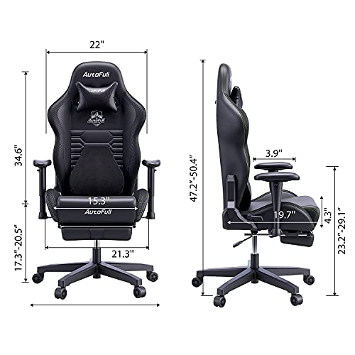 AutoFull-Silla-Gaming-Silla-Gamer-Ergonomica-Silla-de-Oficina-Cuero-de-PU-Silla-de-EscritorioAltura-e-inclinacion-AjustablesReposacabezas-y-Soporte-LumbarReposapiesNegro
