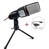 SunJet Condenser Microphone with Tripod Stand for PC Laptop Computers Sound Studio Podcast Recording , Perfect for Chatting Skype MSN