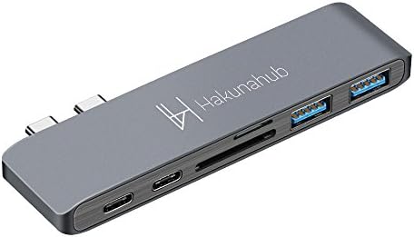 Hakunahub USB C Hub, Best Type-C DUO Adapter 50Gbps for MacBook Pro 2018/2017/2016 13" 15", 7in2: USB-C 100W Power Delivery, USBC 5Gbps Data, 4K HDMI, microSD/SD Card Reader, 2xUSB 3.1 Ports