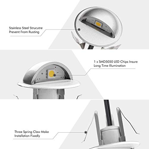QACA 20 Pack LED Stair Lights Kit Low Voltage Landscape Lights Waterproof IP65 Outdoor 1-2/5" Recessed Wood LED Deck Lighting Yard Garden Patio Step Landscape Pathway Decor Lamps, Warm White - Thumbnail 7