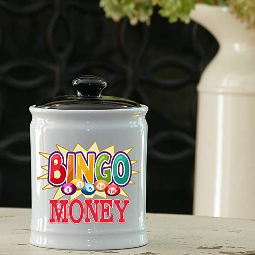 Tumbleweed - Bingo Money - Round White Ceramic Jar with Black Lid - Bingo Game - Bingo Lover