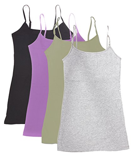 4 Pack Active Basic Women's Basic Tank Top (1X-H Gry/Lt Olv/Dst Lv/Bk)