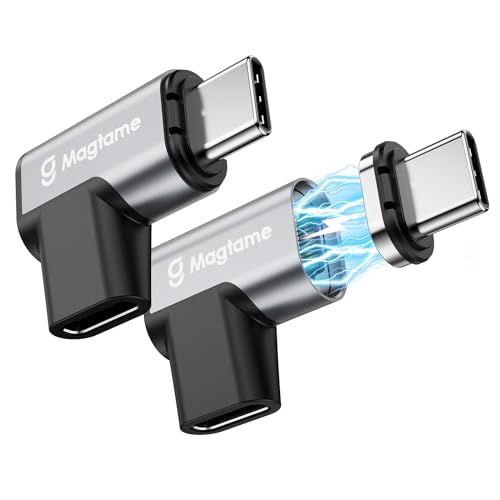 2 Pack Magnetic USB-C Male to USB-C Female Adapter, 240W, Right Angle, 40Gbps Data Transfer, 4K Video Output Compatible with ROG Ally, Steam Deck, Switch, iPhone 15/15 Pro