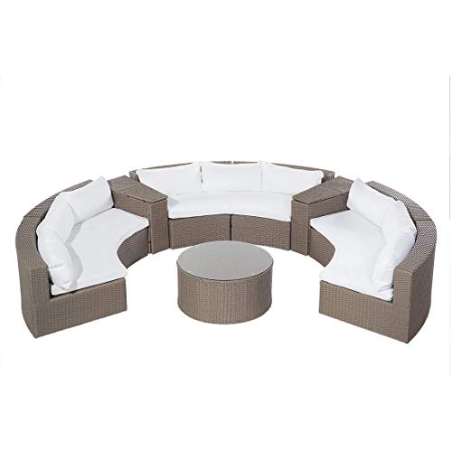 Beliani 9-Sitzer Lounge Set Rattan braun rund mit Auflagen weiß Couchtisch Severo – Bild 5