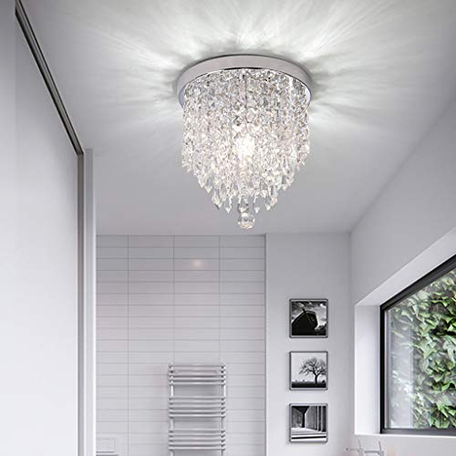 Aviat Crystal Chandelier Pendant Ceiling Lamp 1 Light,E12 Flush Mount Ceiling Round Lamp Aisle Light Fixture for Home Villa[Ship from US] (Silver) - Thumbnail 7