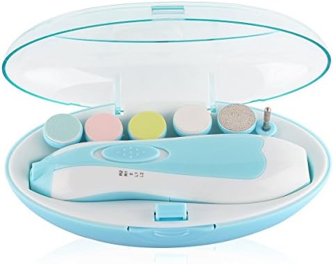 Babbyyoo Baby Nail File Set Safe Electric Baby Nail Trimmer, Baby Nail File Kit, Additional Replacement Heads, Girls and Boys Accessory(blue)