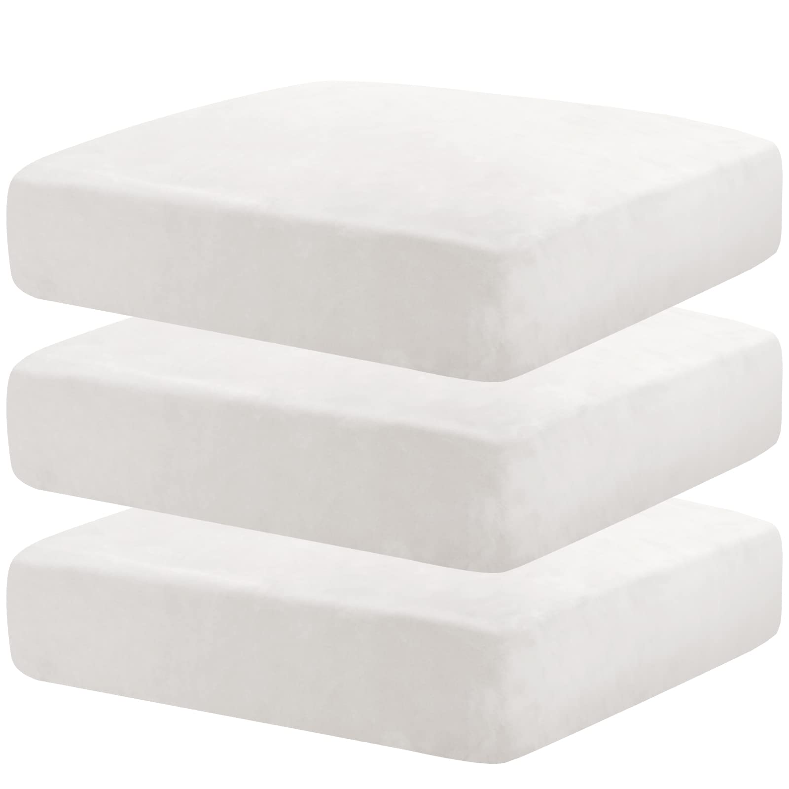 CHELZEN Velvet Sofa Seat Cushion Cover, Stretch Sofa Cushion Slipcovers, Couch Cushion Covers, Replacement for Individual Cushion Furniture Protector (1 Seater*3, White)