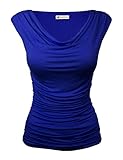 Me and Young Ruched Cowl Neck Ruched Side Top Sleeveless Jersey Tank Royal XL