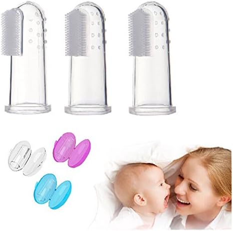 ANARIO Baby Finger Toothbrush 3 Set Food Grade Silicone Finger Toothbrush With Case Toothbrush Teether and Oral Massager for Babies &amp; Toddlers
