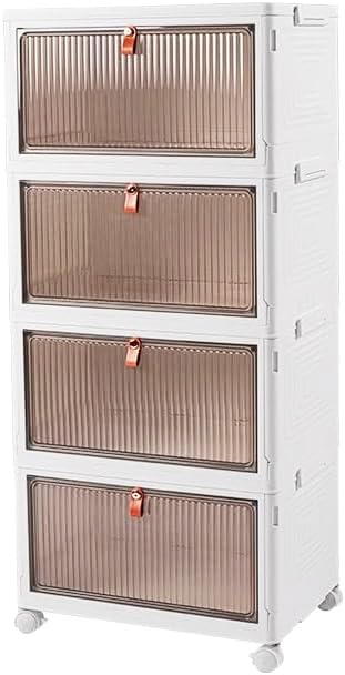 Photo 1 of 4-Tier Foldable Plastic Drawer Storage with Wheels,Stackable Storage Bins with Lid,Organization and Storage Boxes for Kitchen,Cloakroom,Closet,Living Room,Office and Dorm