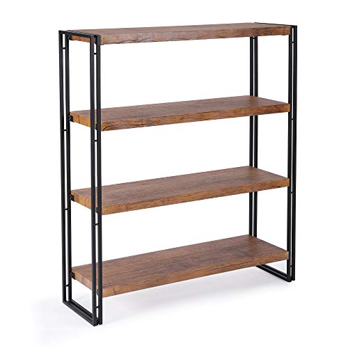 FIVEGIVEN 4 Tier Bookshelf Rustic Industrial Bookcase with Modern Open Wood Shelves, Brown