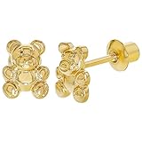 18k Gold Plated Little Teddy Bear Screw Back Earrings for Toddlers