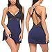 ADOME Women Chemise Lingerie V-Neck Nightie Full Slips Lace Babydoll Sleepwear Dress(S-XXXL)