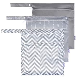 OBANGONG 3 Pcs Wet Dry Bags for Baby Cloth Diapers,Waterproof Washable Reusable with Two Zipper Pockets for Dirty Gym…