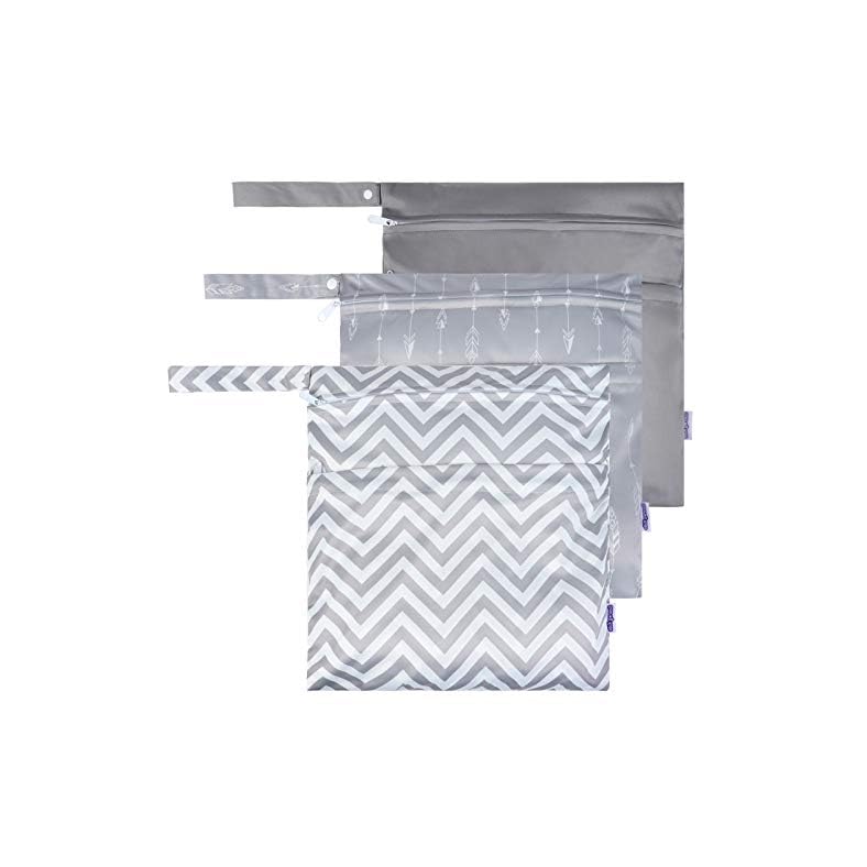OBANGONG 3 Pcs Wet Dry Bags for Baby Cloth Diapers,Waterproof Washable Reusable with Two Zipper Pockets for Dirty Gym…