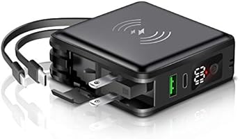 モバイルバッテリー PD22.5W ワイヤレス対応 15000mAh 大容量 【折畳みプラグ/Type-C入出力ポート/PD&QC3.0対応/有線＆無線対応】2ケーブル内蔵 QI 急速充電 LCD残量表示 小型 コンセント...