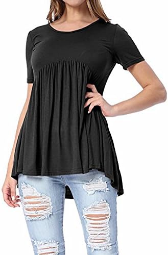 ZJFZML Blouses For Women Elegant Fashion, Female Boutique Stylish O-Neck Irregular Hi Low Hem Top Short Sleeve Comfort Fitting Clothing Simple Plain Maternity Plus Size T Shirts Black XXL