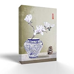 Canvas Wall Art Blue and White Porcelain Pictures Home Wall Decorations for Bedroom Living Room Paintings Canvas Prints Framed - 12x18 inches