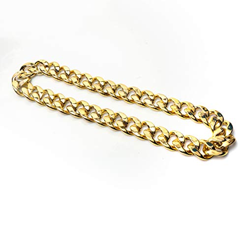 CrazyPiercing Faux Gold Acrylic Chain Necklace, 90s Punk Style Necklace Costume Jewelry, Hip Hop Turnover Chain Necklace, Plastic (32 inches, 35mm) (Gold)