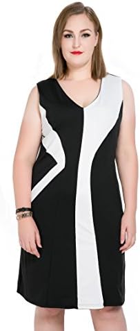 Cute Ann Women's Sleeveless Color Blocked Plus Size Summer Casual Dress (US18W, black)