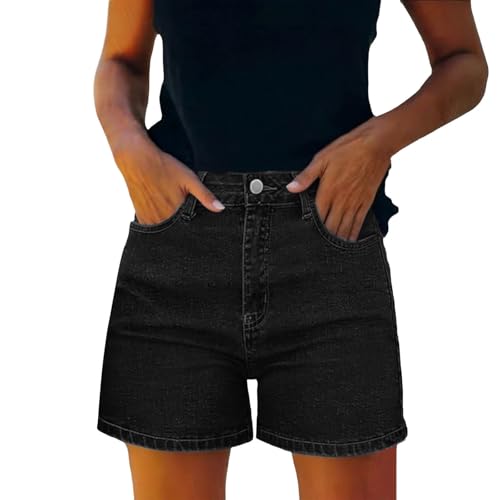 Denim Shorts for Women High-Waisted Button Down Jeans Trendy Casual Summer Stretchy Jorts with Pockets Denim Jeans for Women Black S at Amazon