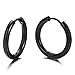 Pair Stainless Steel Black Plain Circle Huggie Hinged Hoop Earrings for Men Women