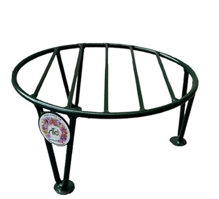 BTH Company Plant Stand for Flower Pot, Indoor Outdoor Rustproof Iron coated Garden Container Plant Pot Stand | Matka Stand | Power Coated Potted Plant Stand | Gamla Stand | Round Supports Rack for Planter | Rust Free Flower Pot Stand, Black, Pack of 2 (2 Flat Model)