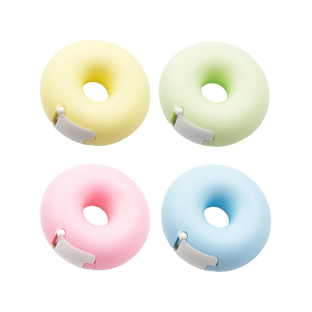 ARFUKA Mini Donut Shape Tape Dispenser & Cutter Compact Tape Cutting Tool for Arts, Home, School & Office Pack of 4