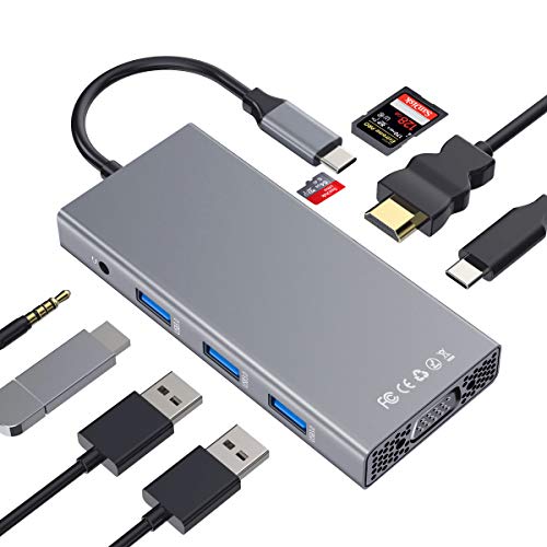 9 in 1 USB C Hub- USB-C to HDMI (Support Sumsung Dex Mode) VGA with 3.5mm Audio Output, SD/TF Card Reader, 3USB 3.0, USB-C Power Delivery Adapter for MacBook, iPad Pro, Samsung Galaxy S8+ - Thumbnail 7