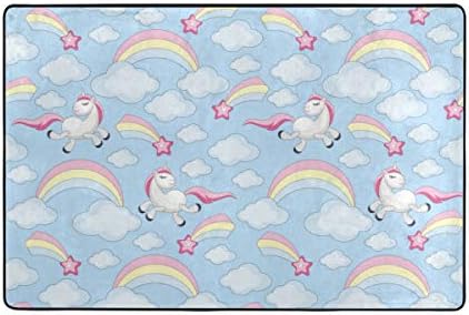 Vantaso Area Rugs Soft Foam Cute Unicorn Rainbow Clouds Non Slip 72x48 inch Playmats for Kids Playing Room Living Room