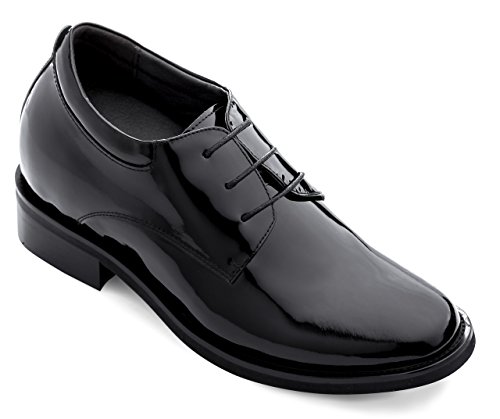 CALDEN K595101-4 Inches Taller - Size 10 D US - Height Increasing Elevator Shoes (Black Patent Leather Lace up Dress Shoes) Perfect for wedding/Tuxedo