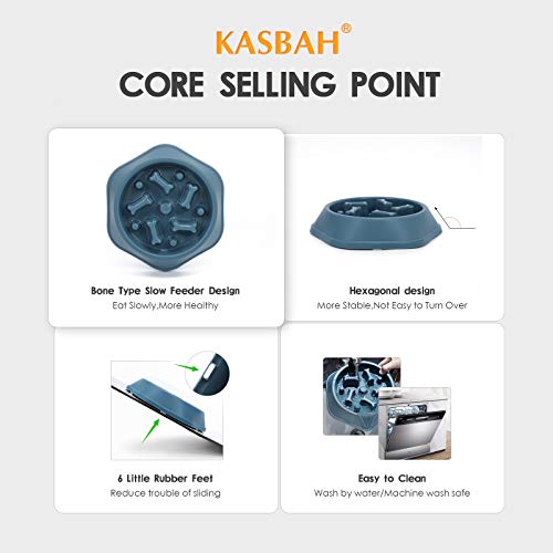 KASBAH Slow Feeder Dog Bowl, Puzzle Dog Food Bowl Anti-Gulping Interactive Dog Bowl and Water Dog Bowl for Small/Medium Sized Dogs, Blue, 1.5 Cups/ 12 Oz