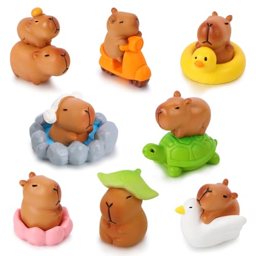Mini Capybara Figurines 13 Pieces Tiny Capybara for Car Dashboard Dollhouse Miniatures Mini Resin Animals for Fairy Garden Home Decor Capybara Birthday Decorations