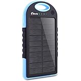 Solar Charger,F.Dorla 5000mAh Portable Solar Phone Charger Power Bank Waterproof Dual USB Battery Charger External Battery Pack with Flashlight for Cellphone iPhone Samsung Android (Blue)