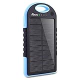 Solar Charger,F.Dorla 5000mAh Portable Solar Phone Charger Power Bank Waterproof Dual USB Battery Charger External Battery Pack with Flashlight for Cellphone iPhone Samsung Android (Blue)