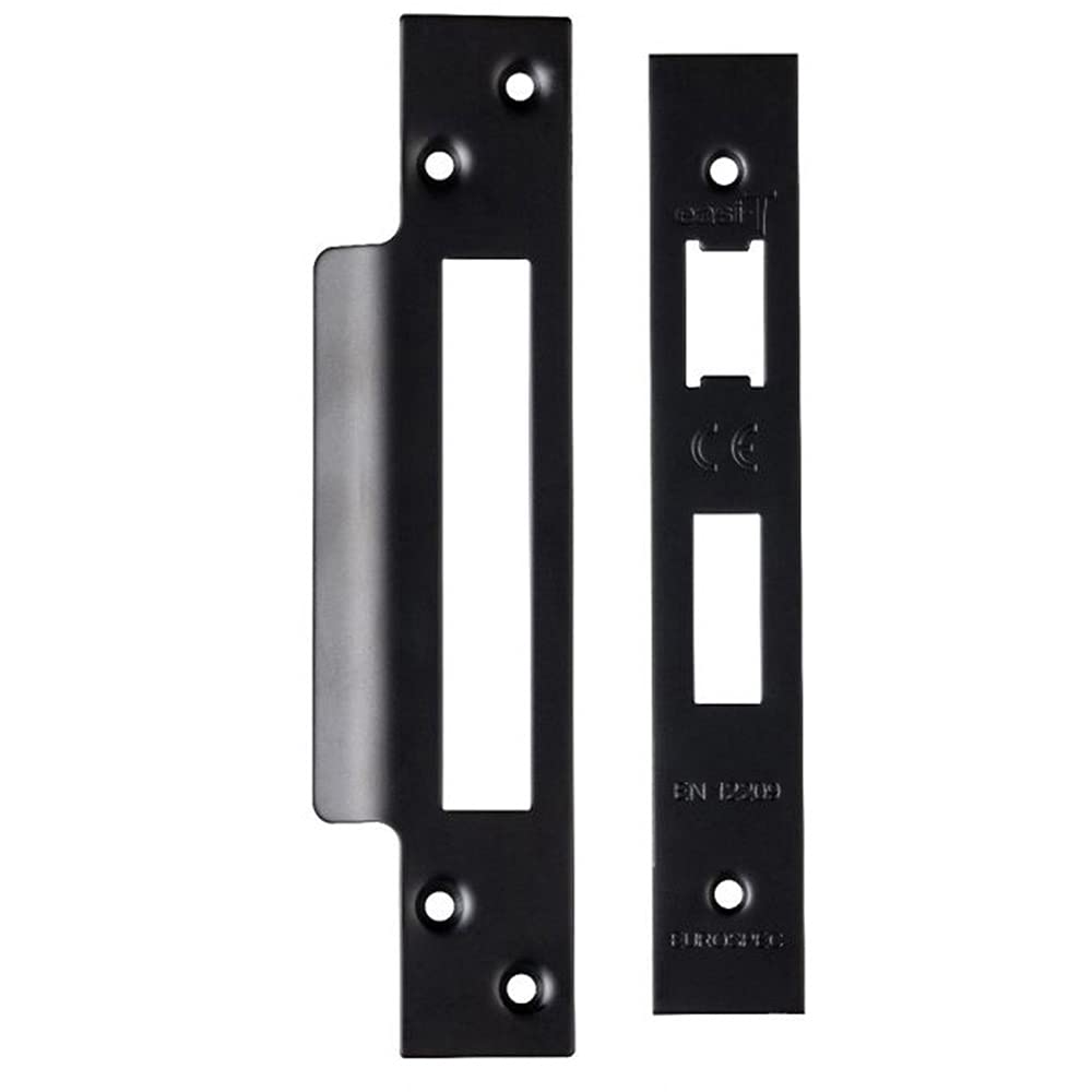 LOOPS Square Forend Strike and Fixing Pack - Suitable for Sashlocks - Matt Black | Forend Strike & Fixing Protective Plate Set - Door Lock Furnishings - Forend Plate, Strike Plate and Screws Included