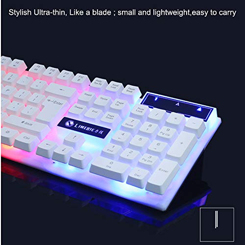 Axiba Gaming Keyboard Mouse Sets USB Wired 104 Keys Rainbow LED Backlit Multimedia Ergonomic Gamer Keyboard + 2400DPI 4 Buttons Optical Game Mice + Mouse Pad for PC Laptop (White)